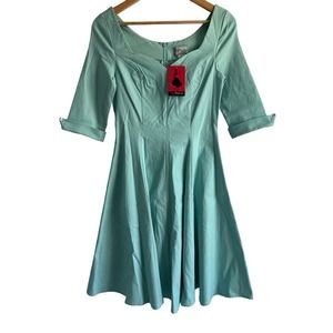 Unique Vintage Womens Size Large Retro Sky‎ Blue Scope Neck Swing Dress NEW